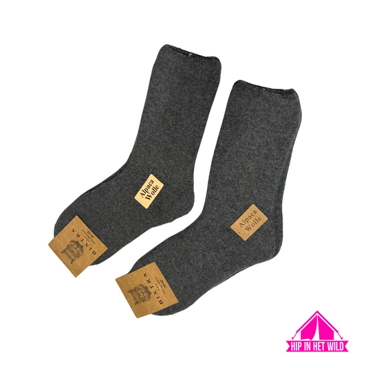 100% wollen Alpaca damessokken GRIJS - 2 paar