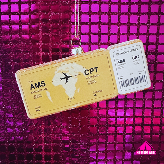 Yup in de Boom | Boardingpass Amsterdam - Curaçao kerstornament