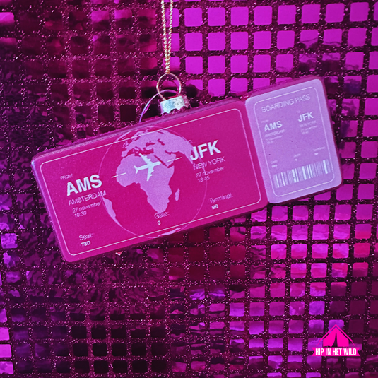 Yup in de Boom | Boardingpass Amsterdam - New York kerstornament