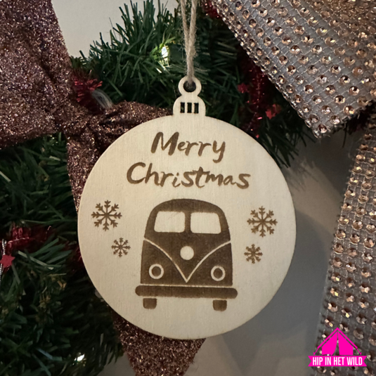 Houten Kerstbal retro camper bus