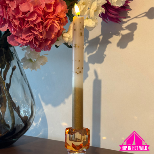 LED kaars zacht beige/goud met gouden spetters p.s.