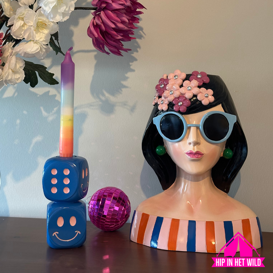 Kandelaar Smiley Dobbelsteen – Blauw met Roze