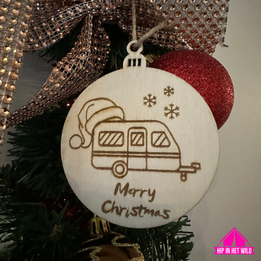 Kerstbal hout caravan