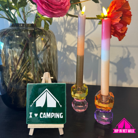 Tegeltje groen met I love camping in wit