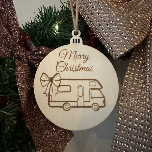 Houten Kerstbal Camper