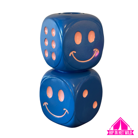 Kandelaar Smiley Dobbelsteen – Blauw met Roze