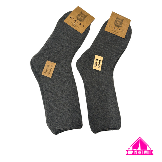 100% wollen Alpaca damessokken GRIJS - 2 paar