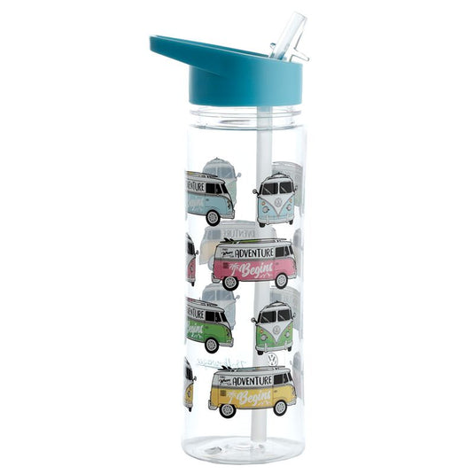 Volkswagen busje waterfles 550ml met rietje blauw