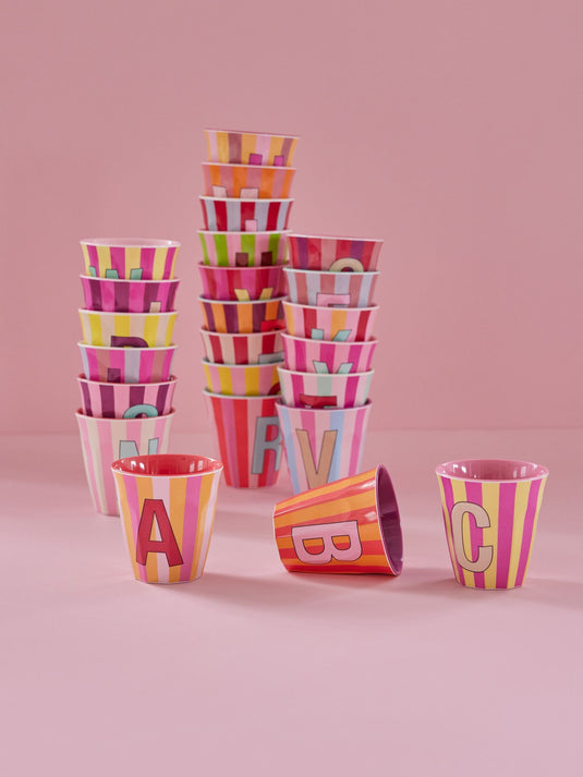 Rice - Melamine Alfabetbekers Strepen - Roze Tinten