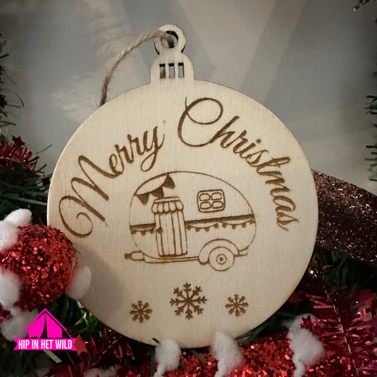 Kerstbal hout caravan retro