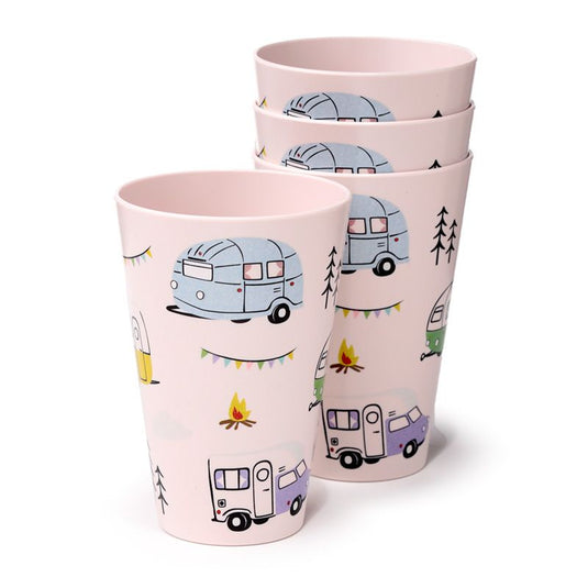 Wildwood set van 4 duurzame RPET bekers met caravan en camper print