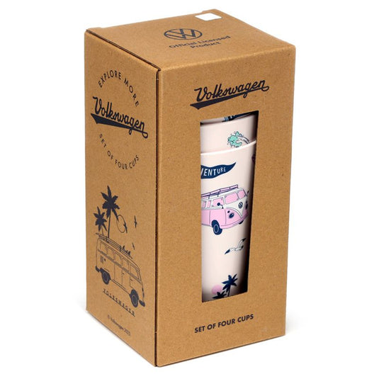 VW T1 Volkswagen Busje Explore Set 4 RPET Duurzame Picknick Bekers 450ml