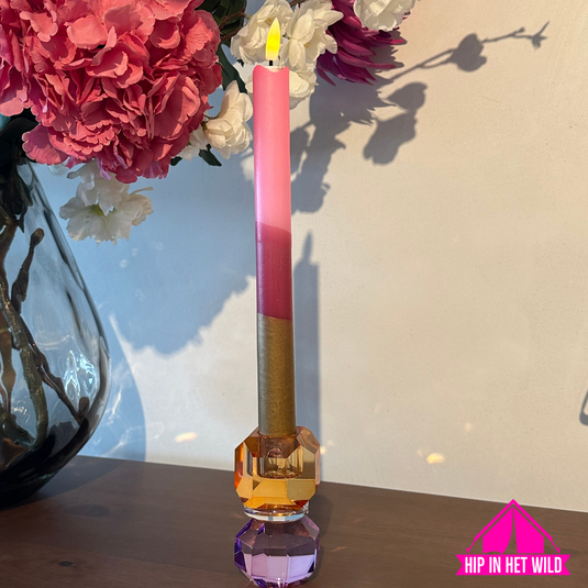 LED kaars zacht roze/burgundy met goud p.s.