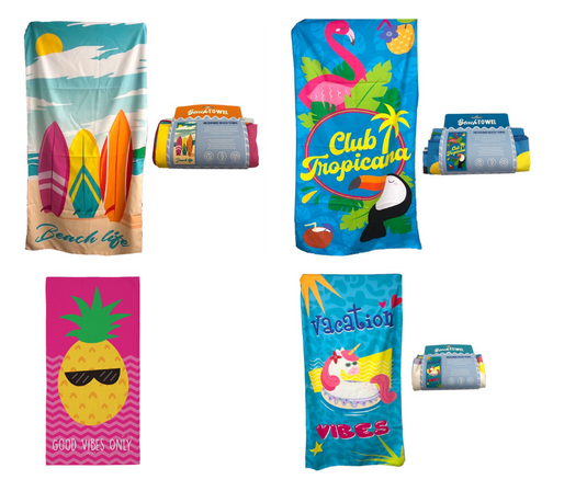 Microvezel strandhanddoeken in 4 verschillende prints