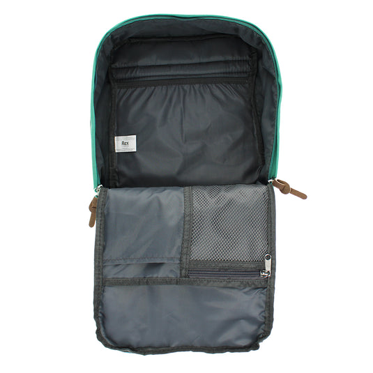 Compacte rugzak in geel, rood, groenn blauw en roze.