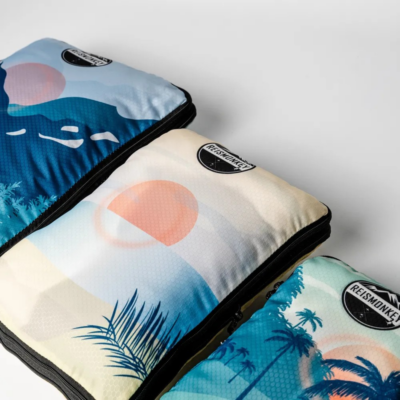 Afbeelding laden in Galerijviewer, Reismonkey Compress-it™ Packing Cubes – Koffer Organizer met Compressie – Set van 3 - print
