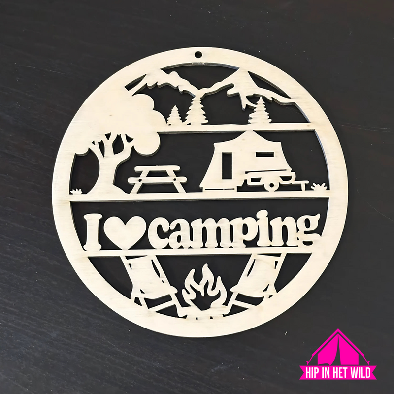 Afbeelding laden in Galerijviewer, Houten naamcirkels 25cm in caravan, camper, tent, bus hefdak of campervan
