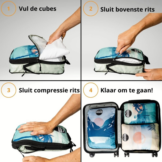 Reismonkey Compress-it™ Packing Cubes – Koffer Organizer met Compressie – Set van 3 - doorzichtig
