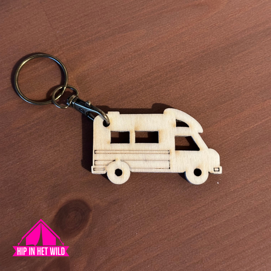Houten Sleutelhangers in diverse type caravans, campers of vouwwagen