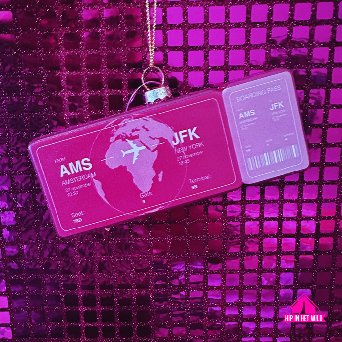 Yup in de Boom | Boardingpass Amsterdam - New York kerstornament