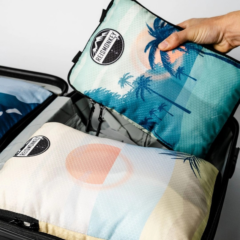 Afbeelding laden in Galerijviewer, Reismonkey Compress-it™ Packing Cubes – Koffer Organizer met Compressie – Set van 3 - print
