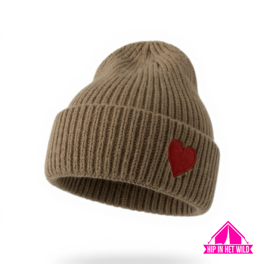 KHAKI muts met hartje