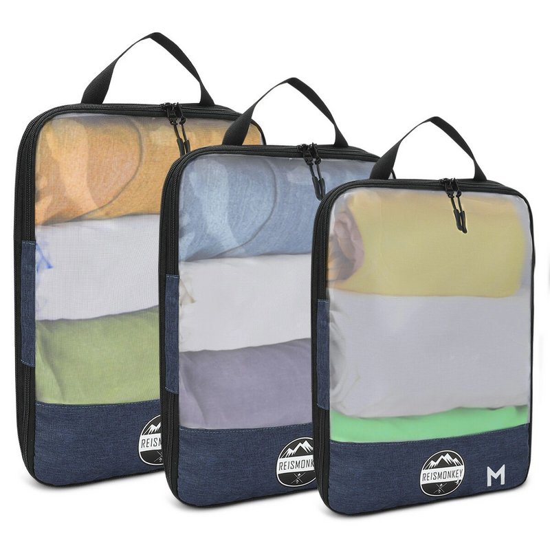 Afbeelding laden in Galerijviewer, Reismonkey Compress-it™ Packing Cubes – Koffer Organizer met Compressie – Set van 3 - doorzichtig
