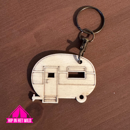 Houten Sleutelhangers in diverse type caravans, campers of vouwwagen
