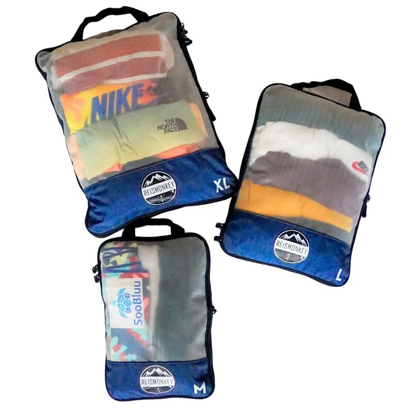 Afbeelding laden in Galerijviewer, Reismonkey Compress-it™ Packing Cubes – Koffer Organizer met Compressie – Set van 3 - doorzichtig
