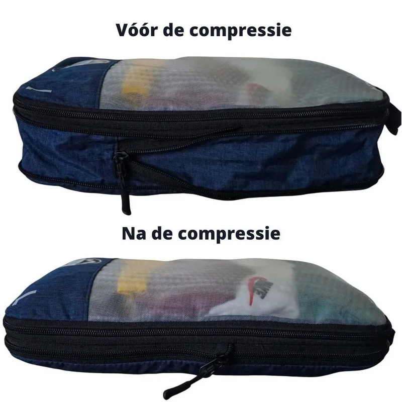 Afbeelding laden in Galerijviewer, Reismonkey Compress-it™ Packing Cubes – Koffer Organizer met Compressie – Set van 3 - doorzichtig
