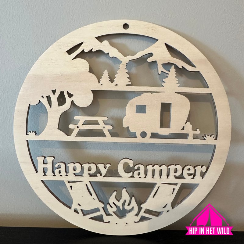 Afbeelding laden in Galerijviewer, Houten camping cirkels met tekst en diverse afbeeldingen
