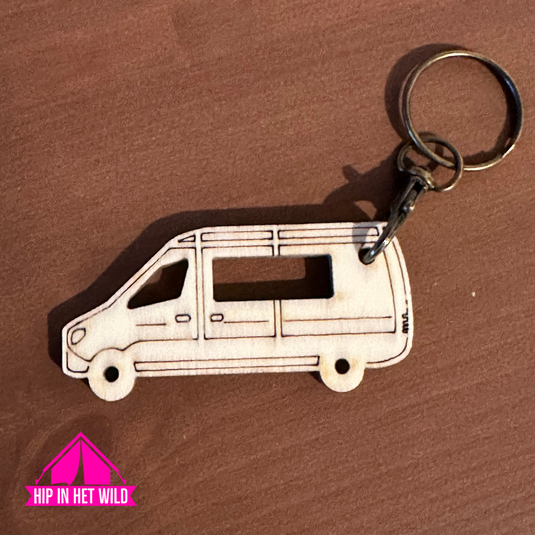 Houten Sleutelhangers in diverse type caravans, campers of vouwwagen