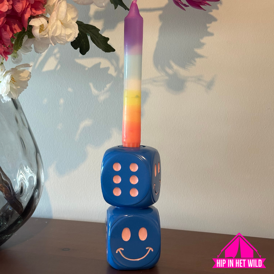 Kandelaar Smiley Dobbelsteen – Blauw met Roze