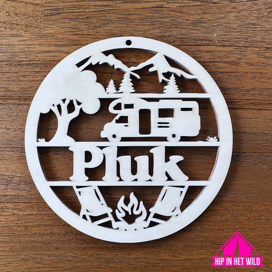 Houten naamcirkels 15cm in caravan, camper, tent, bus hefdak of campervan