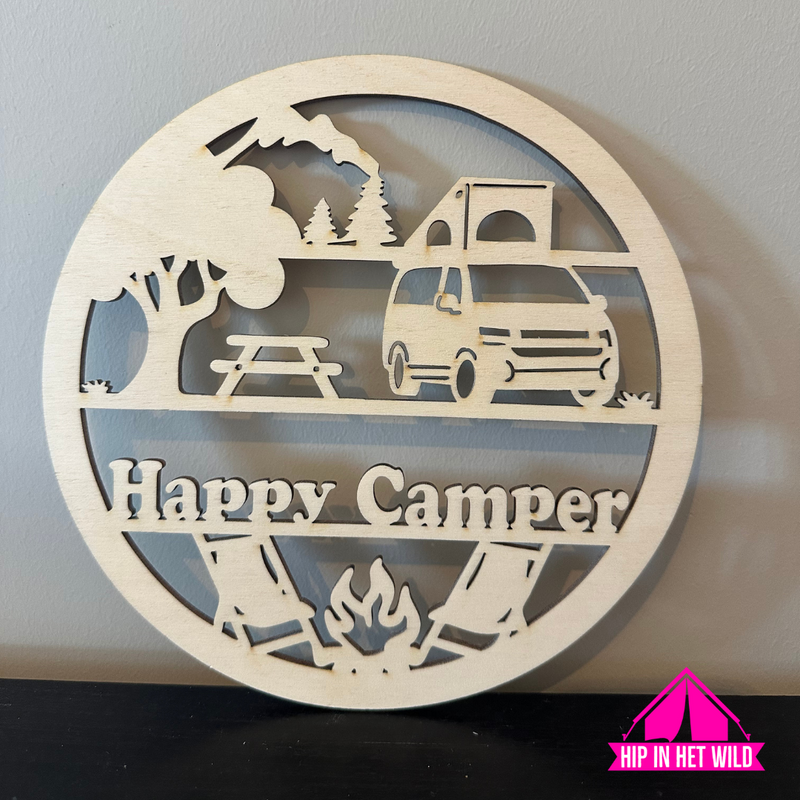 Afbeelding laden in Galerijviewer, Houten camping cirkels met tekst en diverse afbeeldingen
