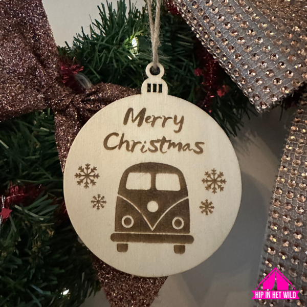 Houten Kerstbal retro camper bus