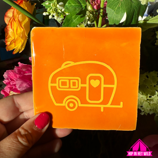 Tegeltje Caravan oranje- geel