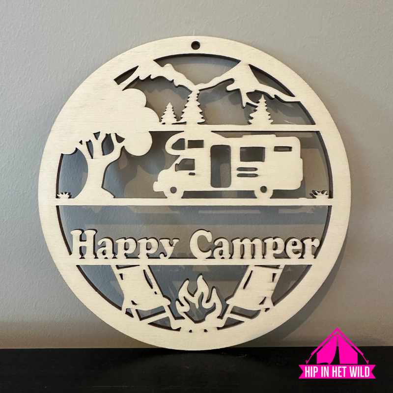Afbeelding laden in Galerijviewer, Houten camping cirkels met tekst en diverse afbeeldingen
