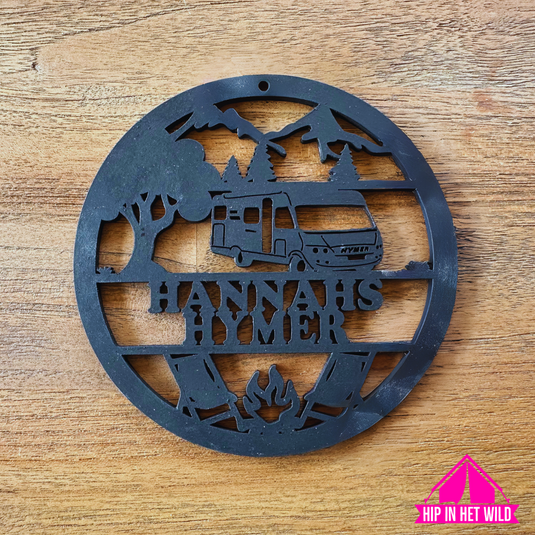 Houten naamcirkels 15cm in caravan, camper, tent, bus hefdak of campervan