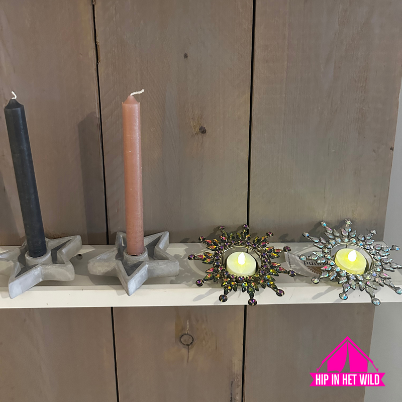 Afbeelding laden in Galerijviewer, Waxinelichthouder ijskristal – met parelmoer steentjes
