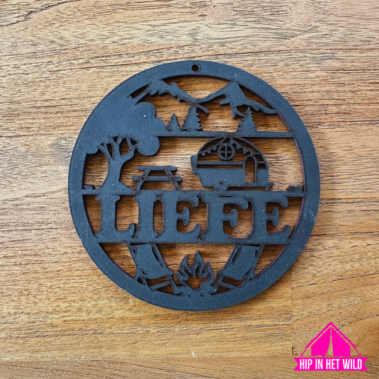 Houten naamcirkels 25cm in caravan, camper, tent, bus hefdak of campervan