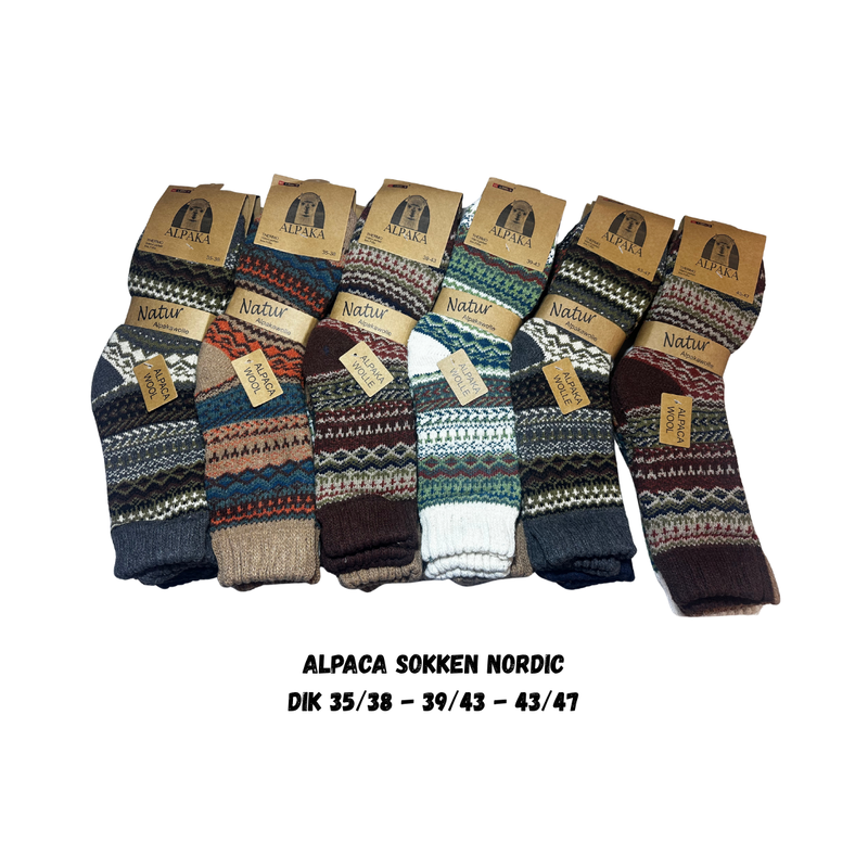 Afbeelding laden in Galerijviewer, 100% Alpaca wollen sokken Nordic – dik – set van 3 paar
