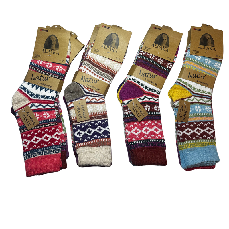 Afbeelding laden in Galerijviewer, 100% Alpaca wollen sokken Saga – dames – set van 3 paar
