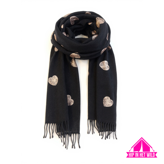 Zwart hartjes sjaal
