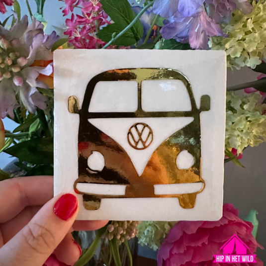 Tegeltje VW in offwhite met glanzend goud