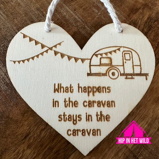 Houten harten met caravan, camper en vouwwagen spreuken
