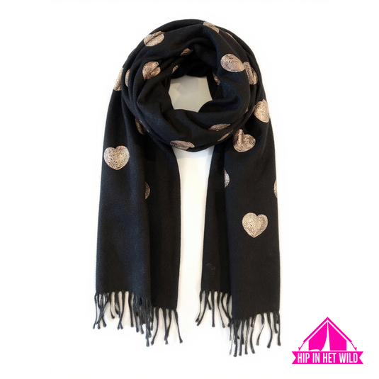 Zwart hartjes sjaal