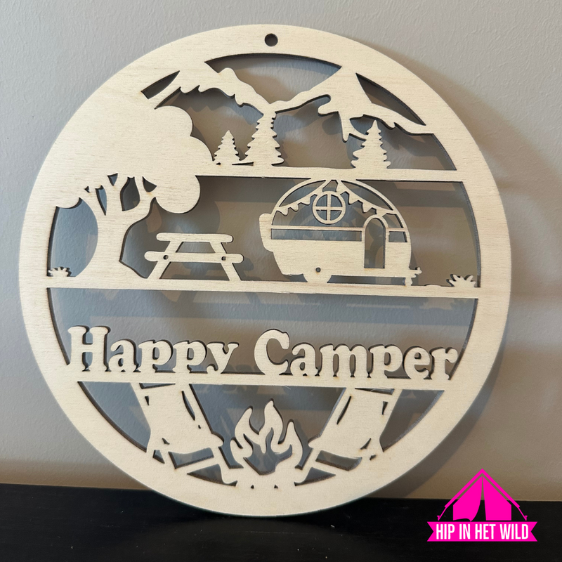 Afbeelding laden in Galerijviewer, Houten camping cirkels met tekst en diverse afbeeldingen

