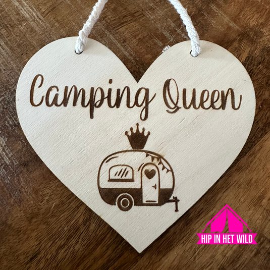 Houten harten met caravan, camper en vouwwagen spreuken