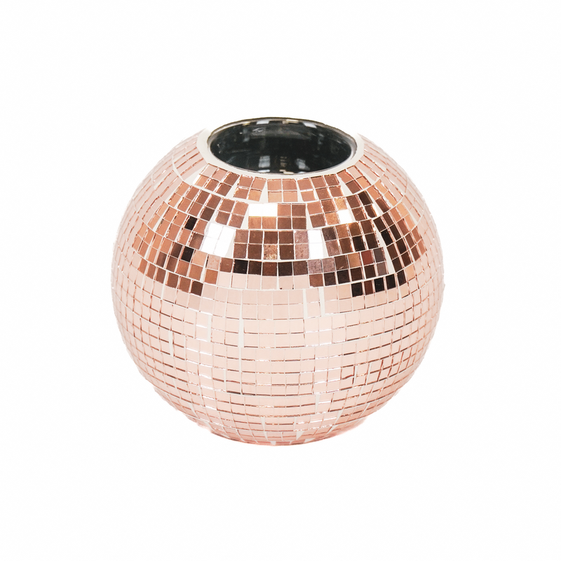 Afbeelding laden in Galerijviewer, Kaarshouder - Theelichtje - Disco - Glas - Rose Goud - 12x10cm
